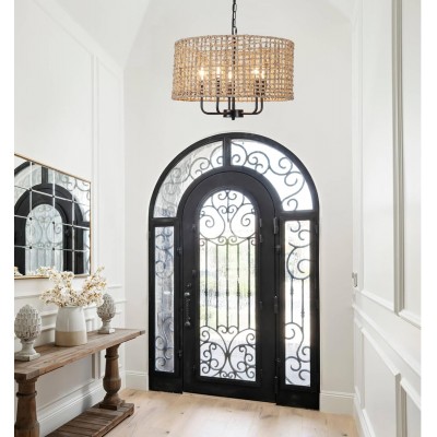 Arlo Bohemian 5 Light Natural Rattan Drum Chandelier