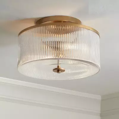 Claude Farmhouse Striped Glass Drum Ceiling Light Claude Farmhouse Striped Glass Drum Ceiling Light