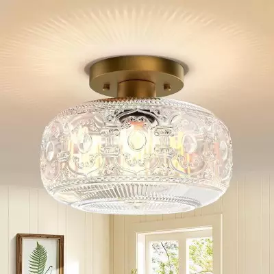 Adara Retro American Exquisite Glass Semi Flush Mount Ceiling Light Adara Retro American Exquisite Glass Semi Flush Mount Ceiling Light