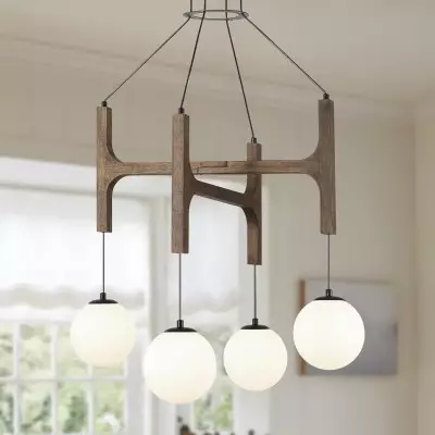 Astraea Farmhouse Wooden Branch Milk Glass Globe Chandelier Astraea Farmhouse Wooden Branch Milk Glass Globe Chandelier