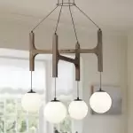 Astraea Farmhouse Wooden Branch Milk Glass Globe Chandelier