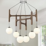Astraea Farmhouse Wooden Branch Milk Glass Globe Chandelier