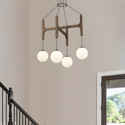Astraea Farmhouse Wooden Branch Milk Glass Globe Chandelier