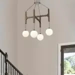 Astraea Farmhouse Wooden Branch Milk Glass Globe Chandelier