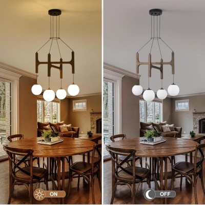 Astraea Farmhouse Wooden Branch Milk Glass Globe Chandelier