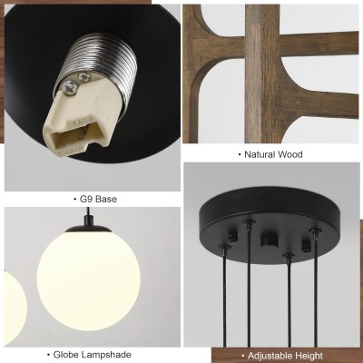 Astraea Farmhouse Wooden Branch Milk Glass Globe Chandelier