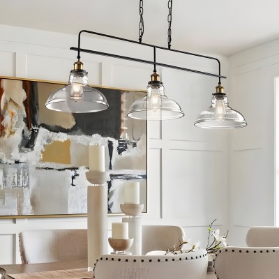 Bronte Industrial Metal 3 Lights Dome Glass Chandelier Bronte Industrial Metal 3 Lights Dome Glass Chandelier