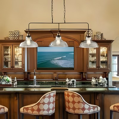 Bronte Industrial Metal 3 Lights Dome Glass Chandelier Bronte Industrial Metal 3 Lights Dome Glass Chandelier