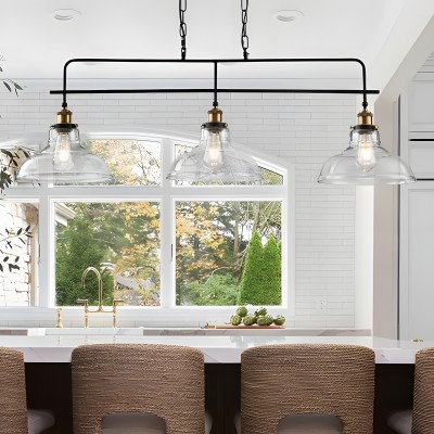 Bronte Industrial Metal 3 Lights Dome Glass Chandelier Bronte Industrial Metal 3 Lights Dome Glass Chandelier