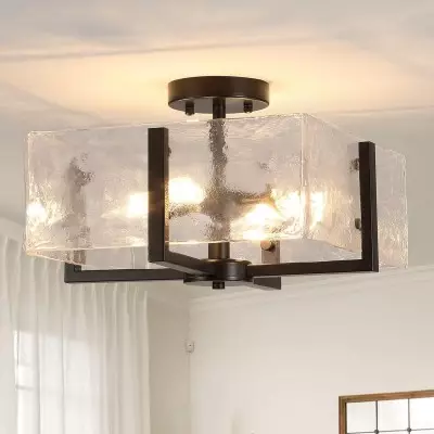 Coriander Black Rectangular Water Rippled Glass Ceiling Light Coriander Black Rectangular Water Rippled Glass Ceiling Light
