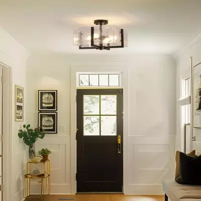 Coriander Black Rectangular Water Rippled Glass Ceiling Light Coriander Black Rectangular Water Rippled Glass Ceiling Light