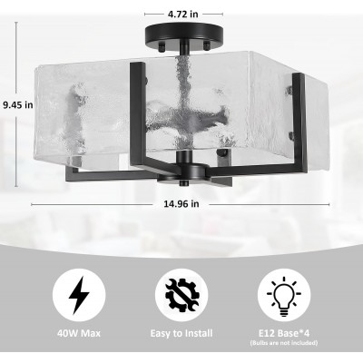 Coriander Black Rectangular Water Rippled Glass Ceiling Light Coriander Black Rectangular Water Rippled Glass Ceiling Light