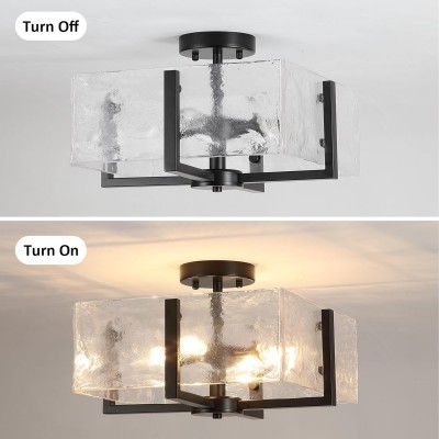 Coriander Black Rectangular Water Rippled Glass Ceiling Light Coriander Black Rectangular Water Rippled Glass Ceiling Light