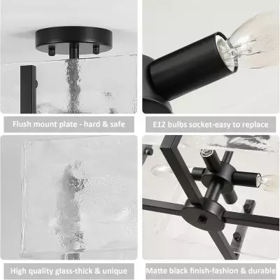 Coriander Black Rectangular Water Rippled Glass Ceiling Light Coriander Black Rectangular Water Rippled Glass Ceiling Light