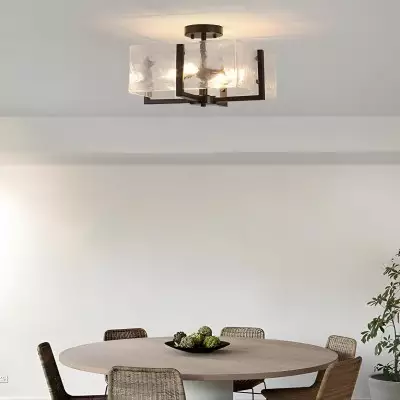 Coriander Black Rectangular Water Rippled Glass Ceiling Light Coriander Black Rectangular Water Rippled Glass Ceiling Light