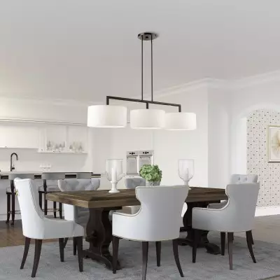 Glythar Black 3 Light White Fibric Drum Shades Linear Chandelier