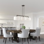 Glythar Black 3 Light White Fibric Drum Shades Linear Chandelier