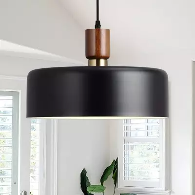 Ambrose Solid Wood And Brass Accent Round Metal Pendant Light Ambrose Solid Wood And Brass Accent Round Metal Pendant Light