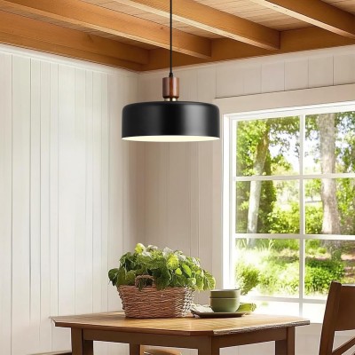 Ambrose Solid Wood And Brass Accent Round Metal Pendant Light Ambrose Solid Wood And Brass Accent Round Metal Pendant Light