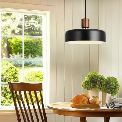 Ambrose Solid Wood And Brass Accent Round Metal Pendant Light Ambrose Solid Wood And Brass Accent Round Metal Pendant Light