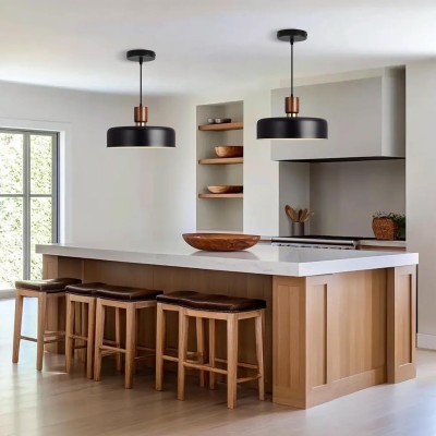 Ambrose Solid Wood And Brass Accent Round Metal Pendant Light Ambrose Solid Wood And Brass Accent Round Metal Pendant Light
