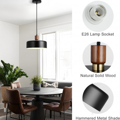 Ambrose Solid Wood And Brass Accent Round Metal Pendant Light Ambrose Solid Wood And Brass Accent Round Metal Pendant Light