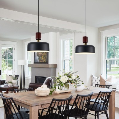 Ambrose Solid Wood And Brass Accent Round Metal Pendant Light Ambrose Solid Wood And Brass Accent Round Metal Pendant Light