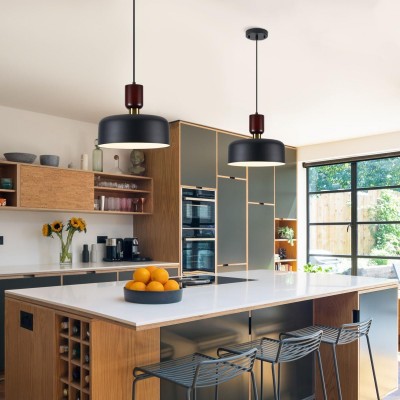 Ambrose Solid Wood And Brass Accent Round Metal Pendant Light Ambrose Solid Wood And Brass Accent Round Metal Pendant Light