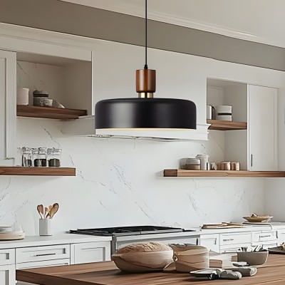 Ambrose Solid Wood And Brass Accent Round Metal Pendant Light Ambrose Solid Wood And Brass Accent Round Metal Pendant Light