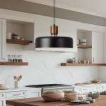 Ambrose Solid Wood And Brass Accent Round Metal Pendant Light