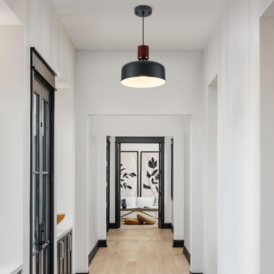 Ambrose Solid Wood And Brass Accent Round Metal Pendant Light Ambrose Solid Wood And Brass Accent Round Metal Pendant Light