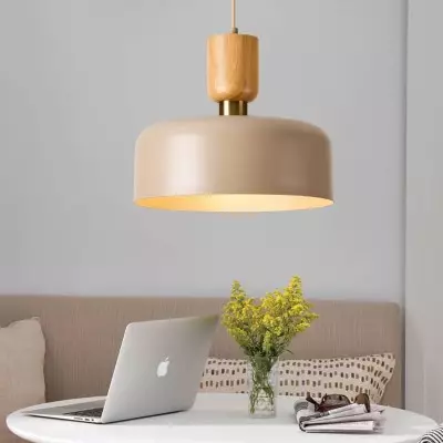 Ambrose Solid Wood And Brass Accent Round Metal Pendant Light Ambrose Solid Wood And Brass Accent Round Metal Pendant Light