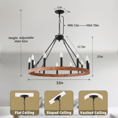 Beau Large 12 Lights Rustic Wagon Wheel Chandelier