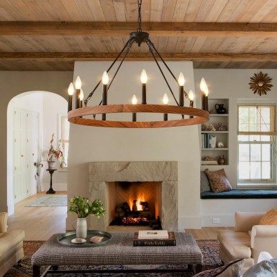 Beau Large 12 Lights Rustic Wagon Wheel Chandelier