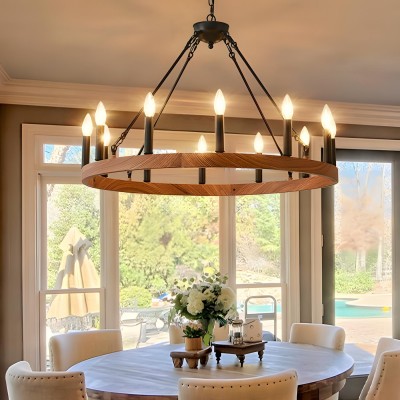 Beau Large 12 Lights Rustic Wagon Wheel Chandelier