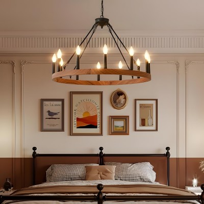 Beau Large 12 Lights Rustic Wagon Wheel Chandelier