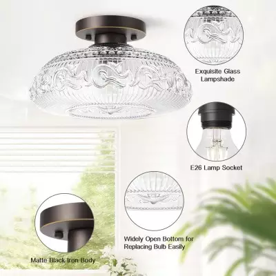 Cassandra American Country Patterned Glass Ceiling Light Cassandra American Country Patterned Glass Ceiling Light