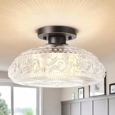 Cassandra American Country Patterned Glass Ceiling Light Cassandra American Country Patterned Glass Ceiling Light