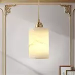 Beverlee Modern Brass Cylinder Alabaster Pendant Light