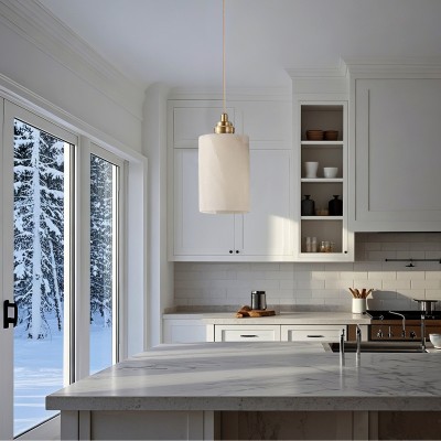 Beverlee Modern Brass Cylinder Alabaster Pendant Light Beverlee Modern Brass Cylinder Alabaster Pendant Light