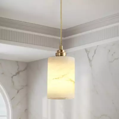 Beverlee Modern Brass Cylinder Alabaster Pendant Light Beverlee Modern Brass Cylinder Alabaster Pendant Light