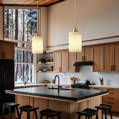 Beverlee Modern Brass Cylinder Alabaster Pendant Light Beverlee Modern Brass Cylinder Alabaster Pendant Light