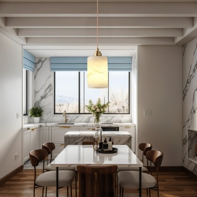 Beverlee Modern Brass Cylinder Alabaster Pendant Light Beverlee Modern Brass Cylinder Alabaster Pendant Light