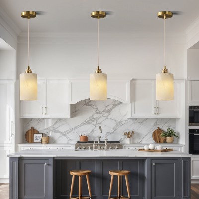 Beverlee Modern Brass Cylinder Alabaster Pendant Light Beverlee Modern Brass Cylinder Alabaster Pendant Light