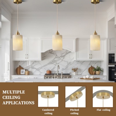 Beverlee Modern Brass Cylinder Alabaster Pendant Light Beverlee Modern Brass Cylinder Alabaster Pendant Light