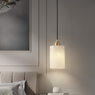 Beverlee Modern Brass Cylinder Alabaster Pendant Light Beverlee Modern Brass Cylinder Alabaster Pendant Light