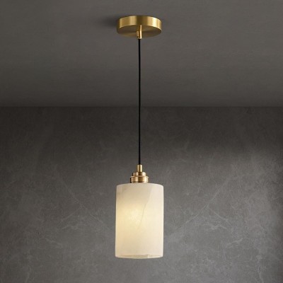 Beverlee Modern Brass Cylinder Alabaster Pendant Light Beverlee Modern Brass Cylinder Alabaster Pendant Light