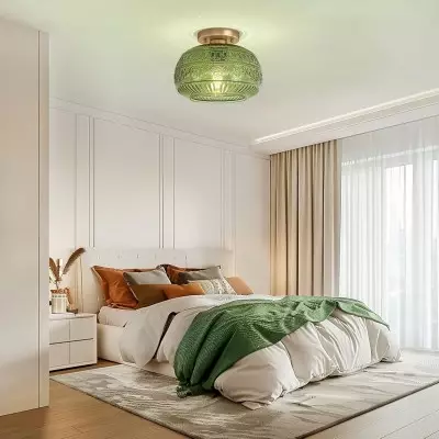 Ixionis Stained Engraved Pattern Glass Flush Mount Ceiling Light Ixionis Stained Engraved Pattern Glass Flush Mount Ceiling Light