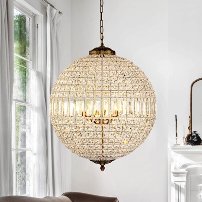 Dion Luxury French Antique Brass Crystal Globe Chandelier Dion Luxury French Antique Brass Crystal Globe Chandelier