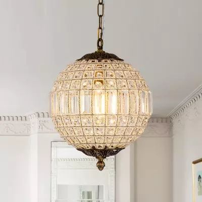 Dion Luxury French Antique Brass Crystal Globe Chandelier Dion Luxury French Antique Brass Crystal Globe Chandelier